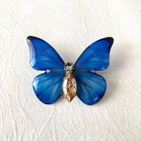 画像1: Royal blue モルフォ蝶 ブローチ（スワロフスキータイプ） (1)